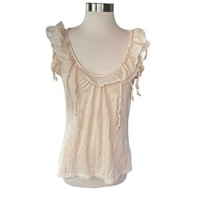Anthropologie Tank Top Blouse Womens Bohemian Scoop Neck Ruffle Pink Small